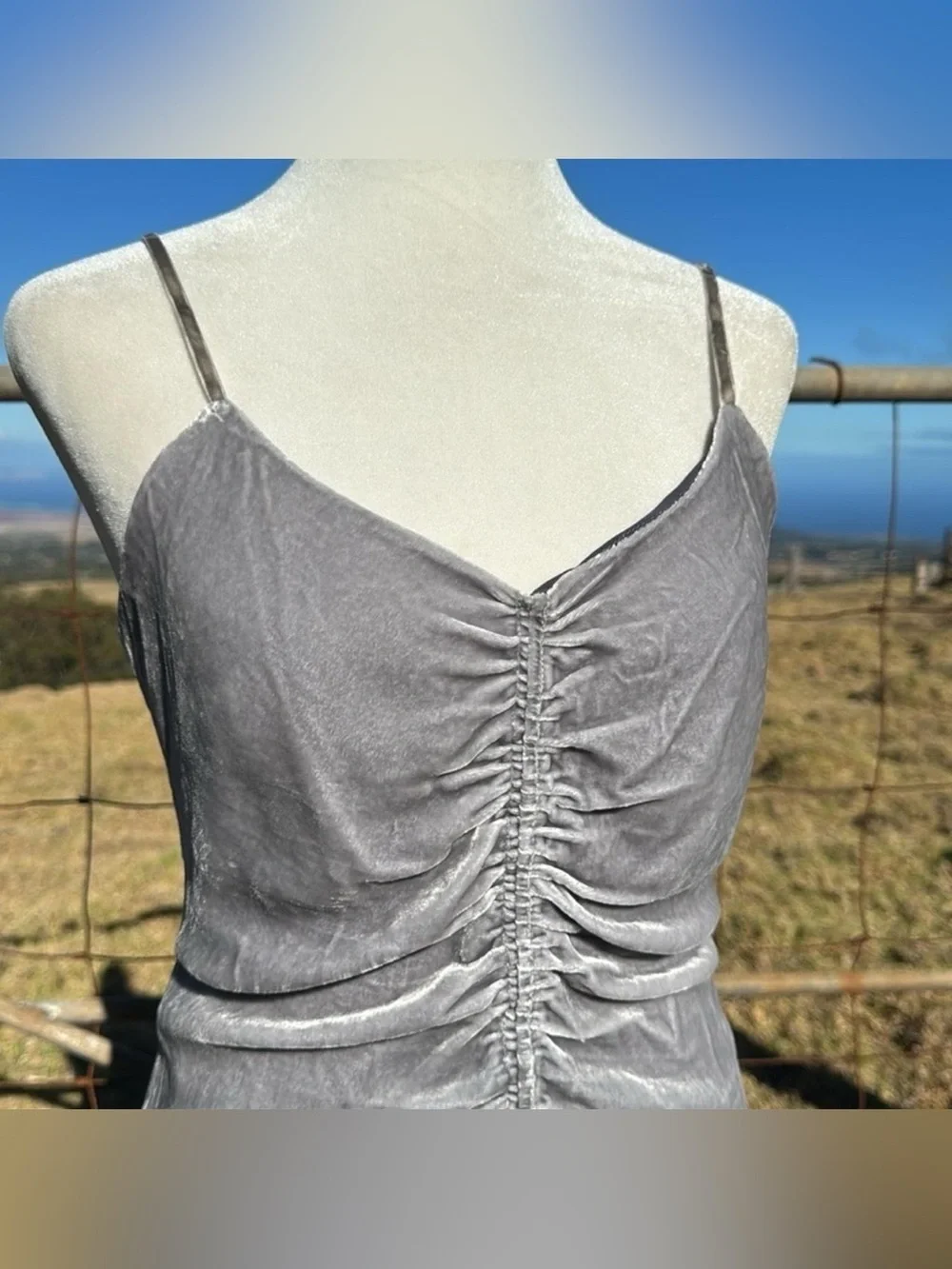LE SUPERBE Gray Rushed Crushed velvet cami